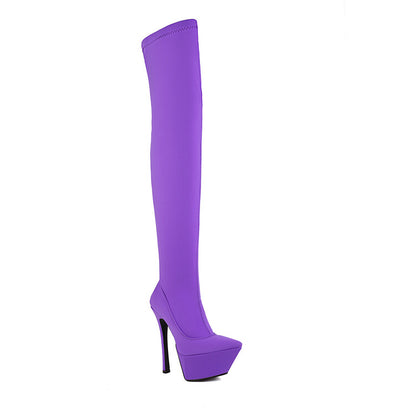 Stretch Pointed Toe Stiletto Heel Platform Over the Knee Boots for Women