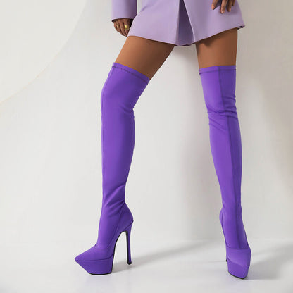 Stretch Pointed Toe Stiletto Heel Platform Over the Knee Boots for Women