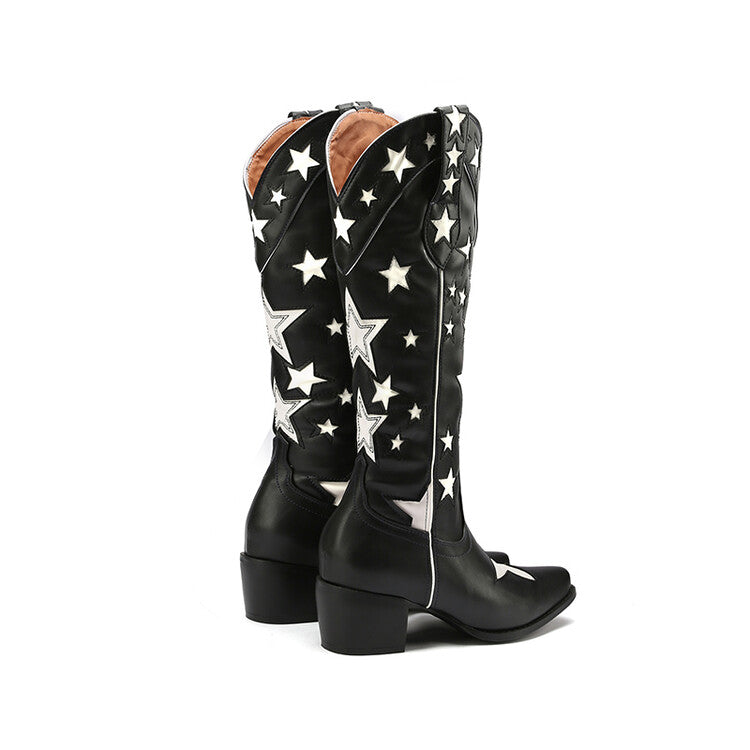 Ladies Side Zippers  Puppy Heel Cowboy Knee High Boots