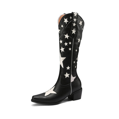 Ladies Side Zippers  Puppy Heel Cowboy Knee High Boots