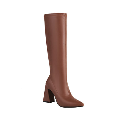 Pointed Toe Block Heel Knee High Boots for Women