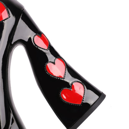 Pearls Love Hearts Spool Heel Mary Jane Platform Pumps for Women