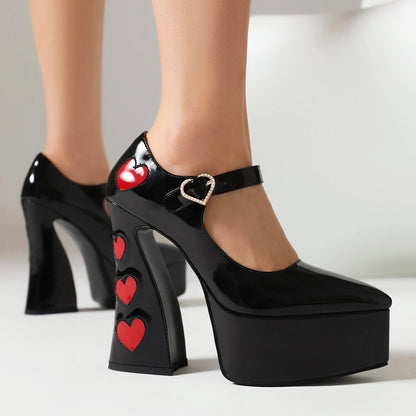 Pearls Love Hearts Spool Heel Mary Jane Platform Pumps for Women