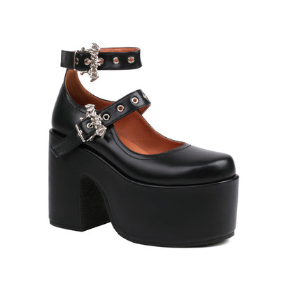 Buckle Block Heel Mary Jane Platform Pumps for Women