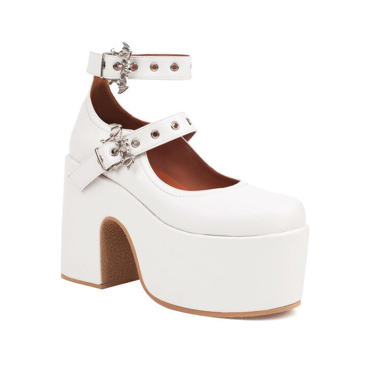 Buckle Block Heel Mary Jane Platform Pumps for Women