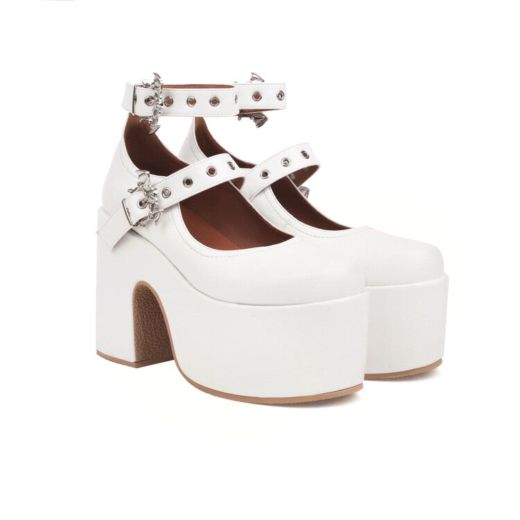 Buckle Block Heel Mary Jane Platform Pumps for Women