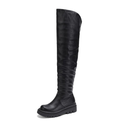 Round Toe Platform Wrinkled Over the Knee Boots for Women