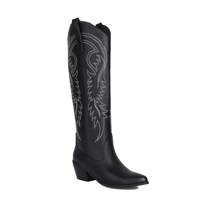 Pointed Toe Beveled Heel Mid Calf Western Boots for Women