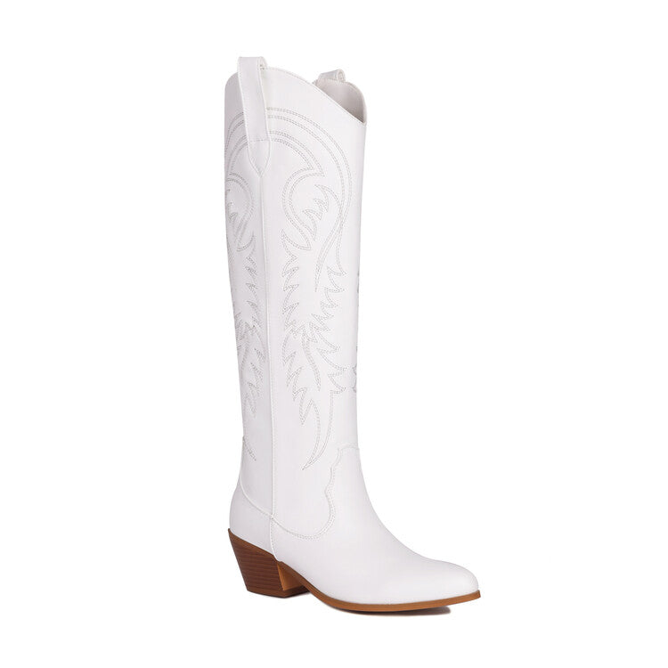 Pointed Toe Beveled Heel Mid Calf Western Boots for Women