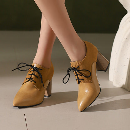 Women's Pointed Toe Block Heel Oxford Shoes