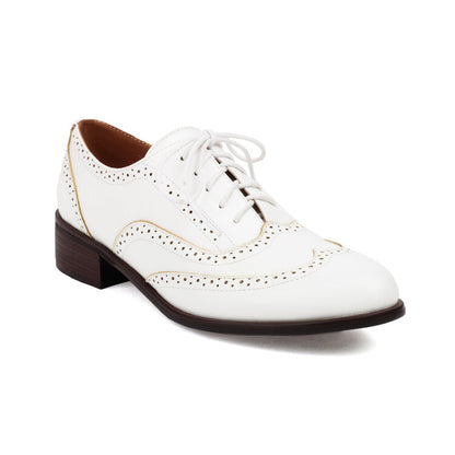 Women's Brogue Low Heel Lace Up Oxford Shoes