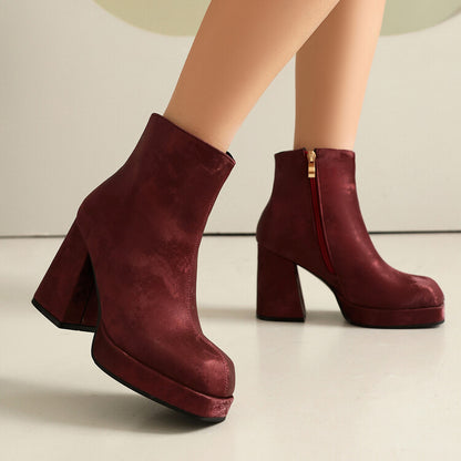 Women's Square Heel Platform Short Boots