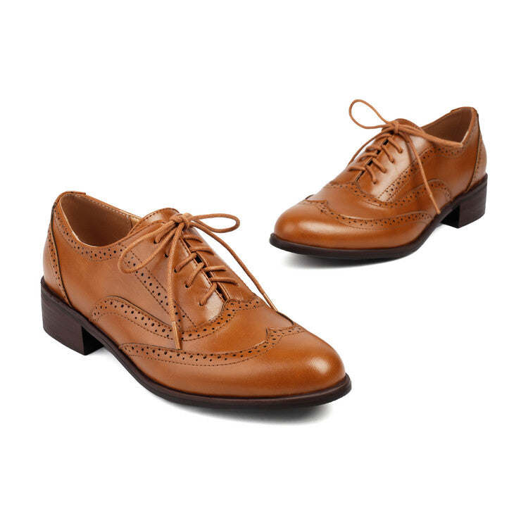 Women's Brogue Low Heel Lace Up Oxford Shoes