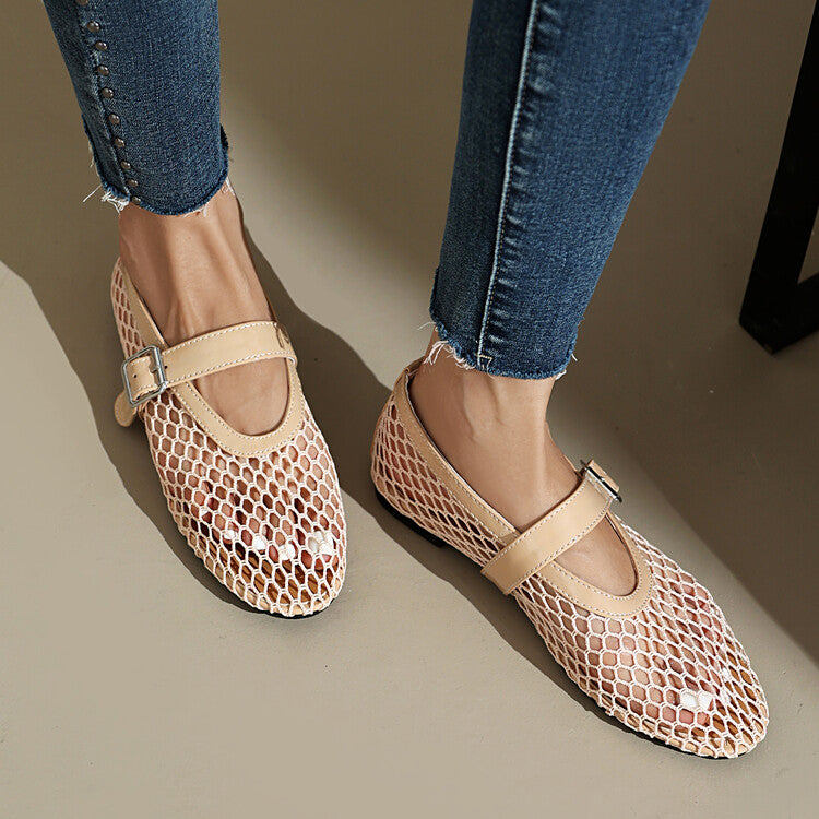 Women's Transparent Mesh Flat Mary Jane Shoes