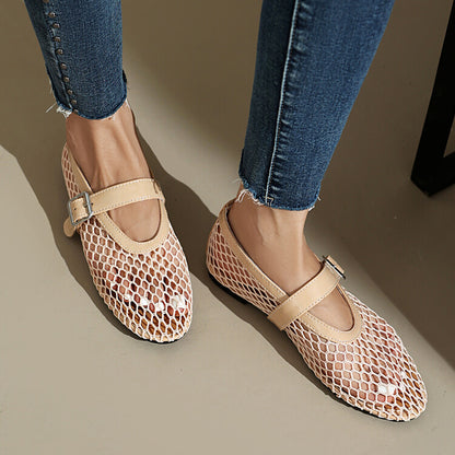 Women's Transparent Mesh Flat Mary Jane Shoes