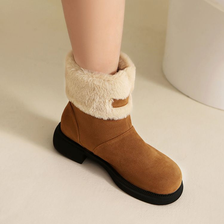 Women's Patchwork Round Toe Flat Platform Boots