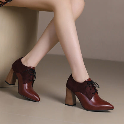 Women's Pointed Toe Block Heel Oxford Shoes