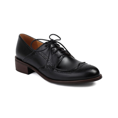 Women's Tie Brogue Low Heel Derby Shoes