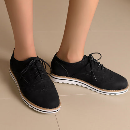 Women's Lace-Up Round Toe Flat Oxfords Brogues Shoes