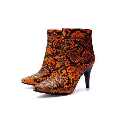 Women's Snake Pattern Spike Heel Ankle Boots