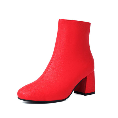 Women's Square Toe Block Heel Ankle Boots