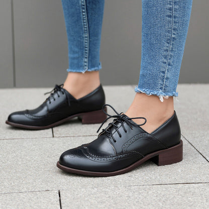 Women's Tie Brogue Low Heel Derby Shoes