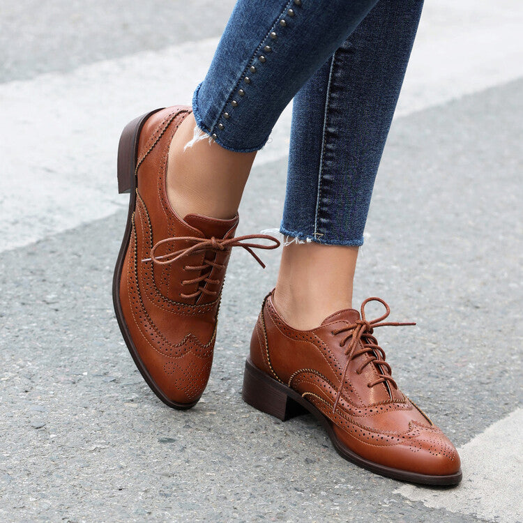 Women's Brogue Low Heel Oxford Shoes