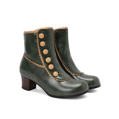 Women's Patchwork Rivets Round Toe Block Heel Ankle Boots