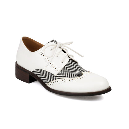 Women's Lace Up Color Blocking Brogues Low Heel Derby Shoes