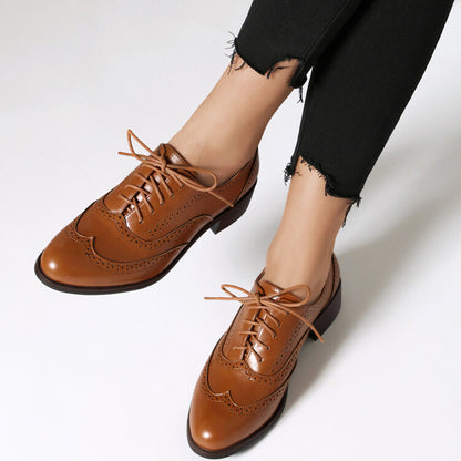 Women's Brogue Low Heel Lace Up Oxford Shoes