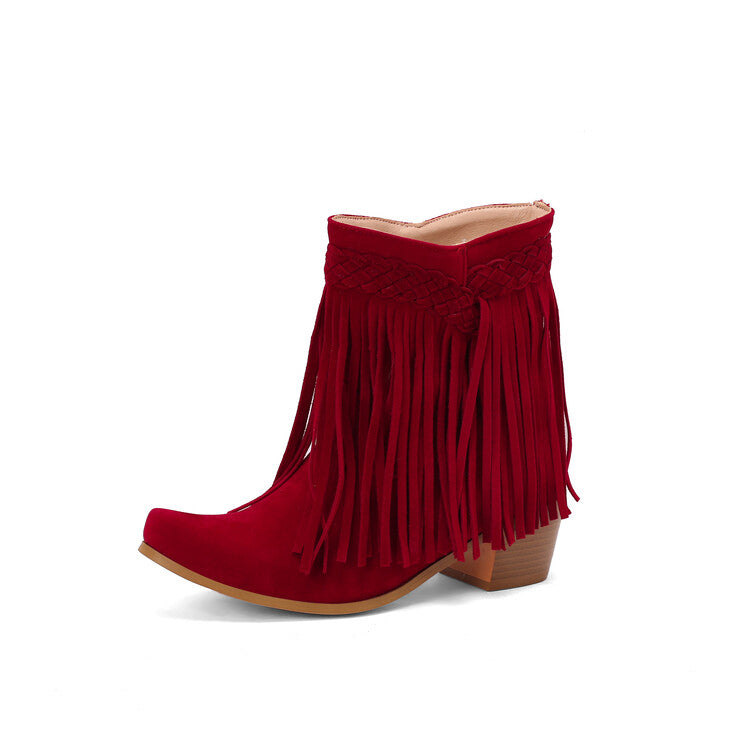 Women's Tassel Block Heel Short Boots