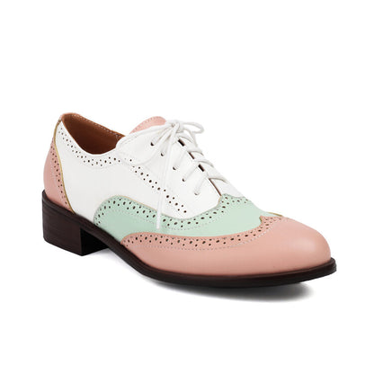 Women's Brogue Low Heel Lace Up Oxford Shoes