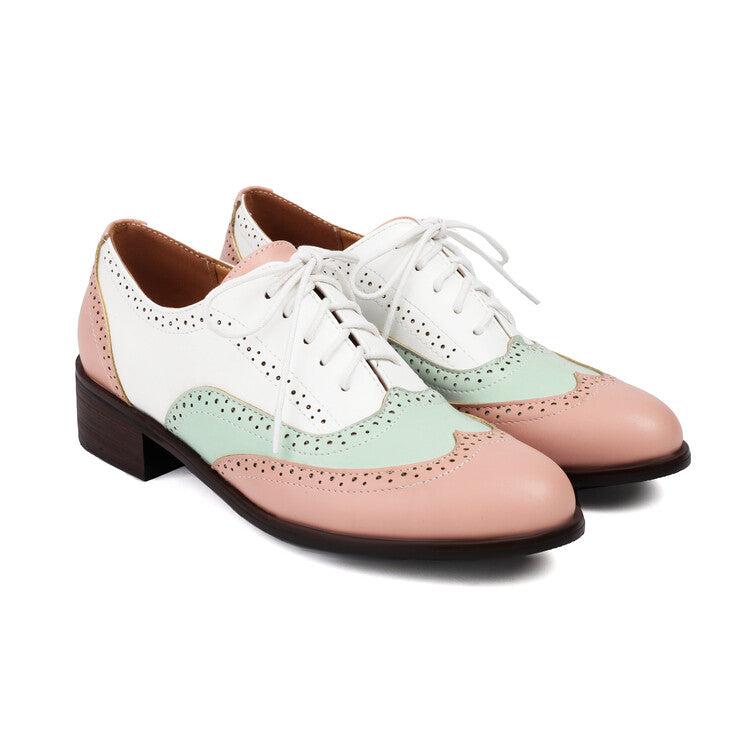 Women's Brogue Low Heel Lace Up Oxford Shoes