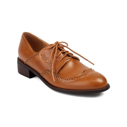 Women's Tie Brogue Low Heel Derby Shoes