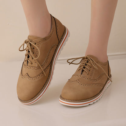 Women's Lace-Up Round Toe Flat Oxfords Brogues Shoes