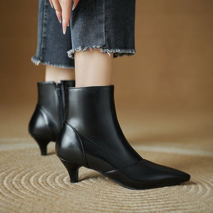 Women's Patchwork Pointed Toe Hoof Heel Ankle Boots