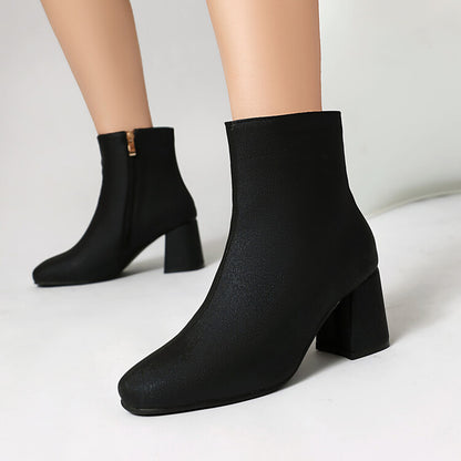 Women's Square Toe Block Heel Ankle Boots