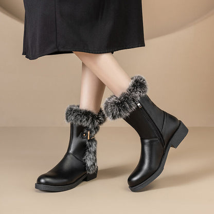 Women's Plush Faux Fur Buckle Strap Platform Short Boots