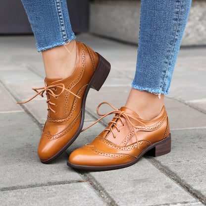 Women's Lace Up Brogues Low Heel Oxford Shoes