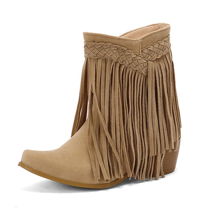 Women's Tassel Block Heel Short Boots