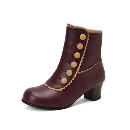 Women's Patchwork Rivets Round Toe Block Heel Ankle Boots