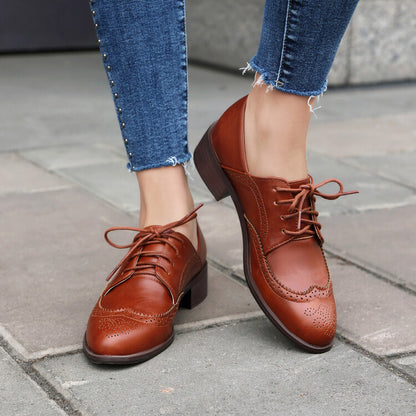 Women's Tie Brogue Low Heel Derby Shoes