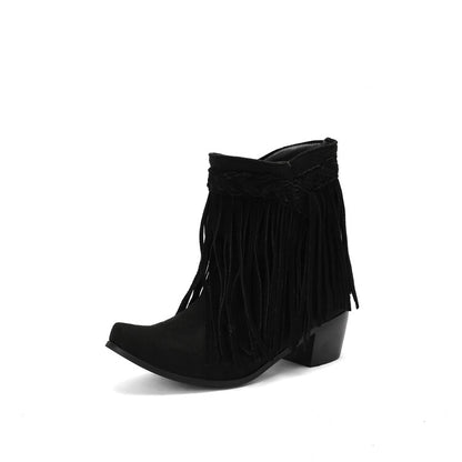 Women's Tassel Block Heel Short Boots