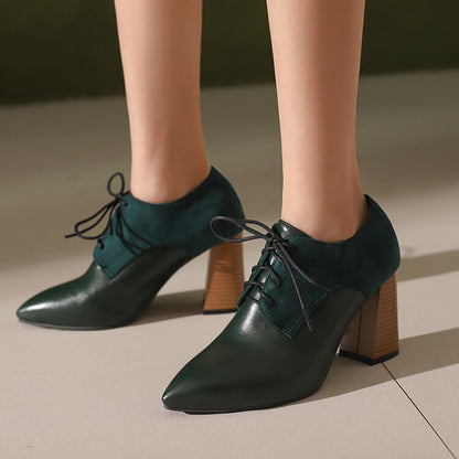 Women's Pointed Toe Block Heel Oxford Shoes