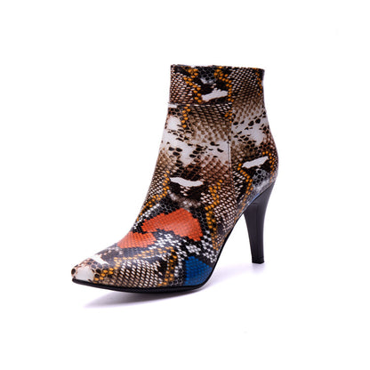 Women's Snake Pattern Spike Heel Ankle Boots