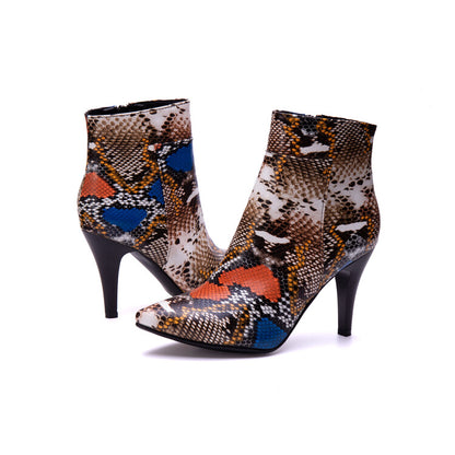 Women's Snake Pattern Spike Heel Ankle Boots