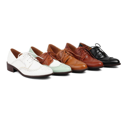 Women's Tie Brogue Low Heel Derby Shoes