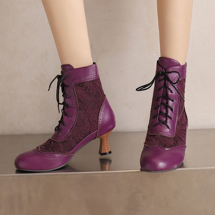 Women's Lace Up High Heel Ankle Boots