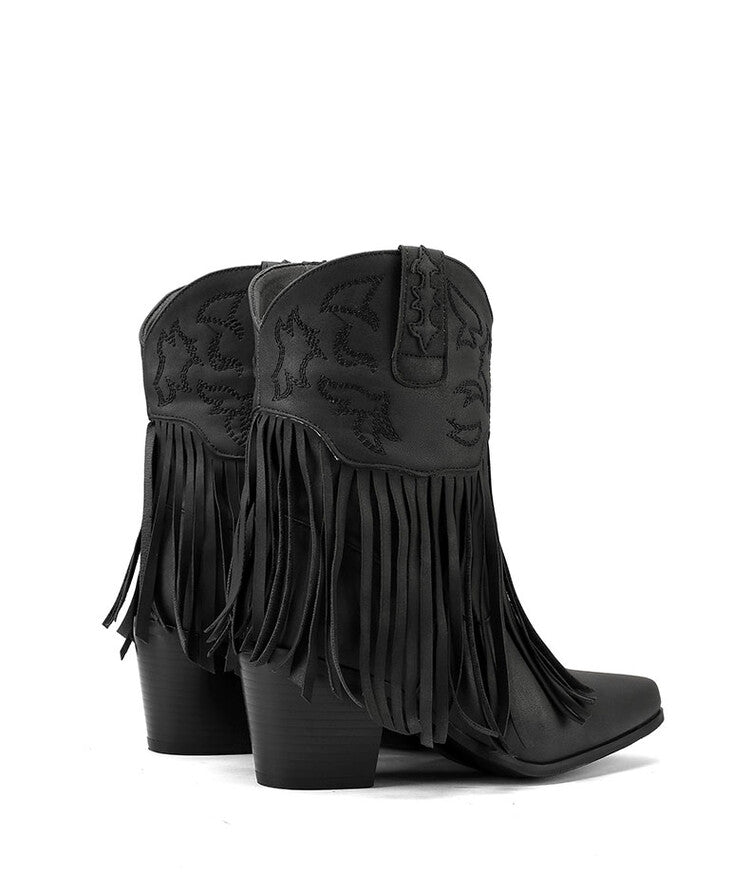 Women's Tassel Block Heel Western Boots