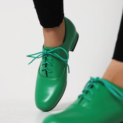 Women's Lace-Up Square Toe Low Heel Oxfords Shoes